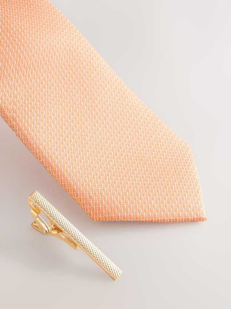 Pink Textured Tie with Tie Clip - Image 2 of 3