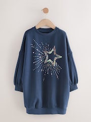 Navy Sequin Star Jumper Dress (3-16yrs) - Image 1 of 4