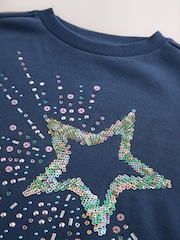 Navy Sequin Star Jumper Dress (3-16yrs) - Image 3 of 4