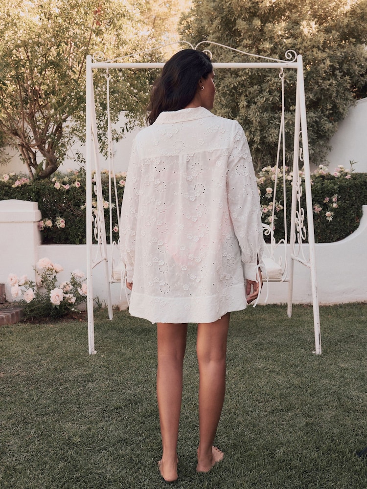 Laura Ashley White Broderie Floral Beach Cover-Up - Image 2 of 5