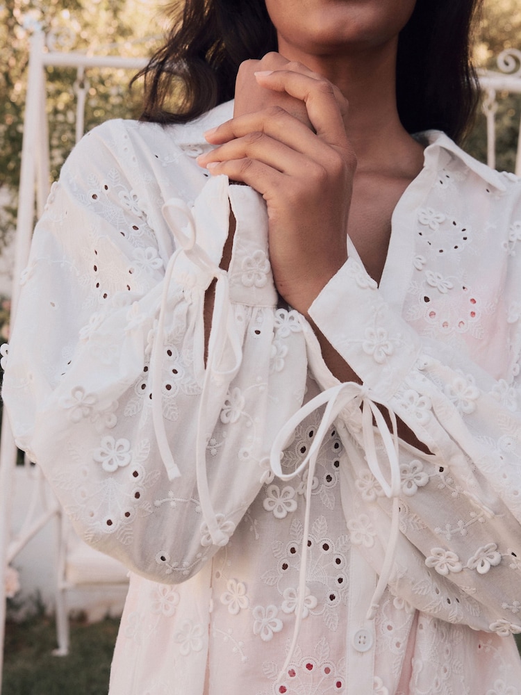 Laura Ashley White Broderie Floral Beach Cover-Up - Image 5 of 5