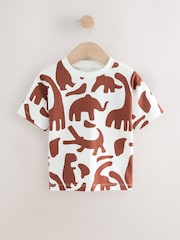 White/Burgundy Dinosaur Short Sleeve All-Over Print T-Shirt (3mths-7yrs) - Image 1 of 4