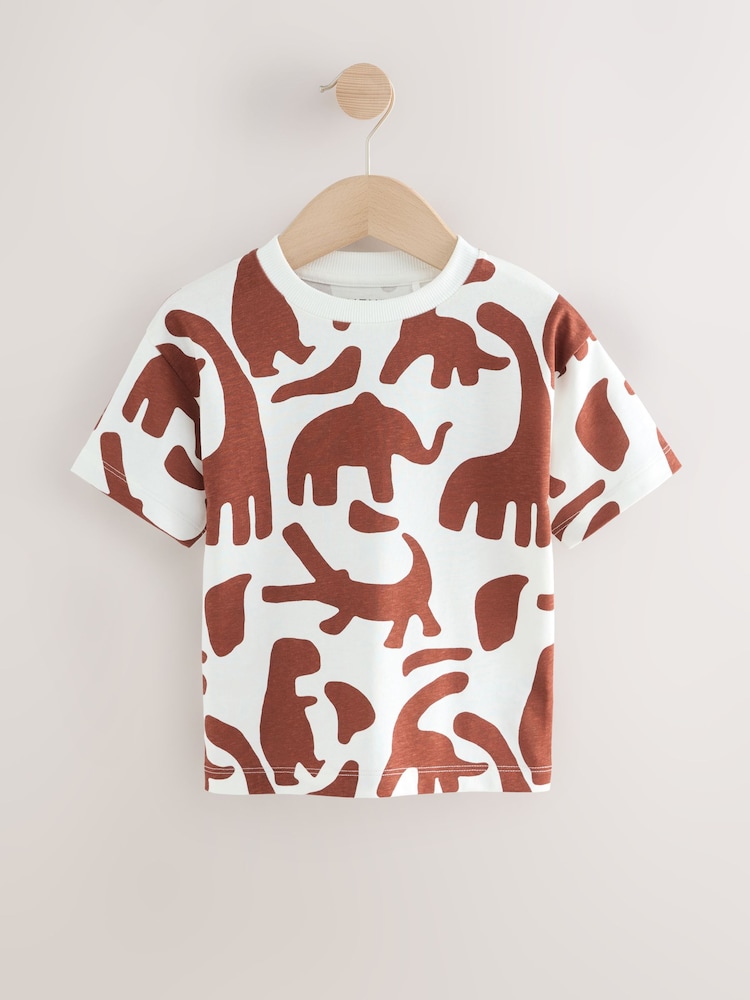 White/Burgundy Dinosaur Short Sleeve All-Over Print T-Shirt (3mths-7yrs) - Image 1 of 4