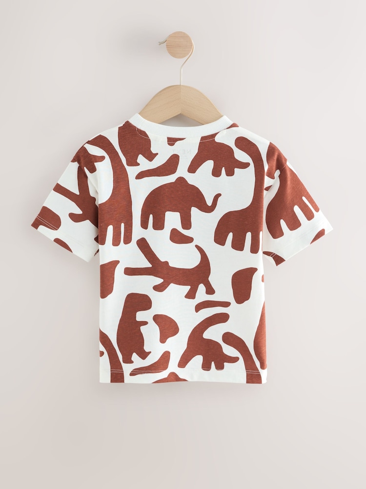 White/Burgundy Dinosaur Short Sleeve All-Over Print T-Shirt (3mths-7yrs) - Image 2 of 4