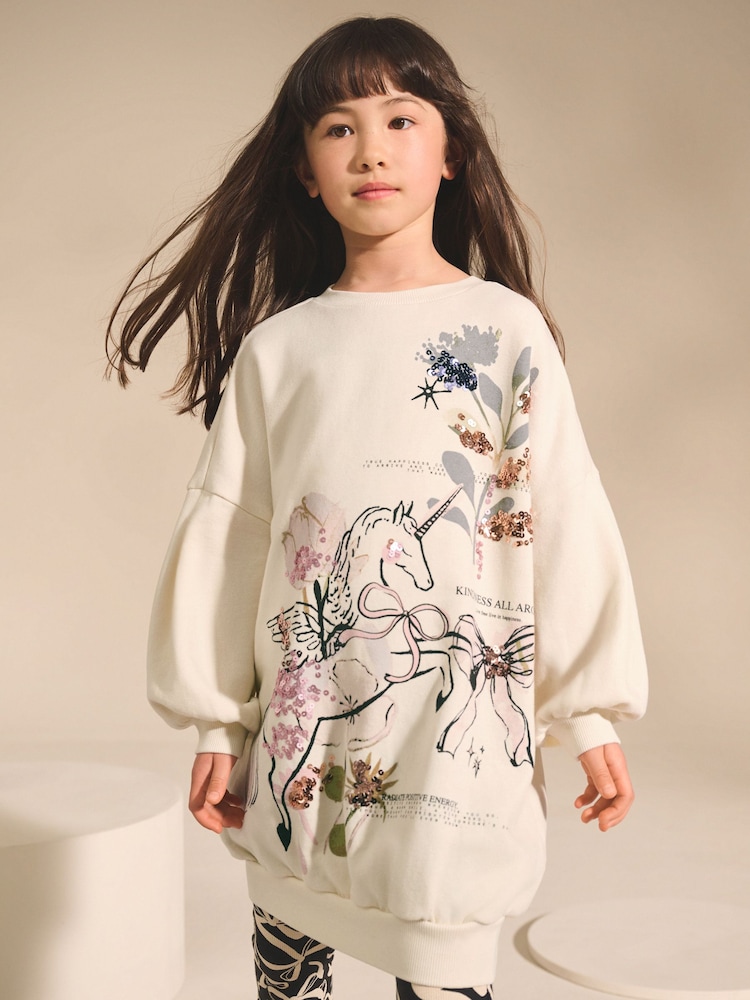 Ecru Unicorn Graphic Jumper Dress (3-16yrs) - Image 1 of 6