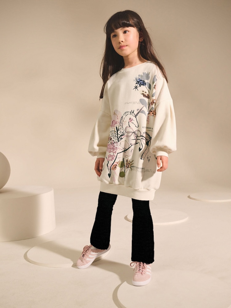 Ecru Unicorn Graphic Jumper Dress (3-16yrs) - Image 2 of 8 Ecru Unicorn Graphic Jumper Dress (3-16yrs) - Image 2 of 8