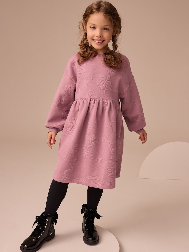 Dusky Pink Quilted Bow Jumper Dress (3-16yrs) - Image 1 of 7