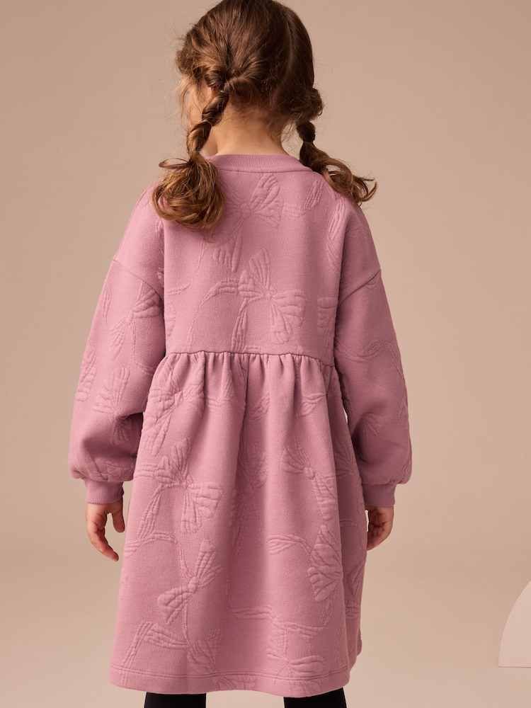Dusky Pink Quilted Bow Jumper Dress (3-16yrs) - Image 2 of 7