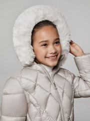 Lipsy Silver Midweight Diamonte Belted Puffer Coat (5-16yrs) - Image 2 of 5