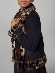 Lipsy Black Leopard Faux Fur Aviator Jacket (5-16yrs) - Image 2 of 4