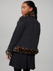 Lipsy Black Leopard Faux Fur Aviator Jacket (5-16yrs) - Image 3 of 4