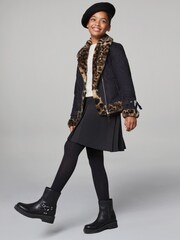 Lipsy Black Leopard Faux Fur Aviator Jacket (5-16yrs) - Image 4 of 4