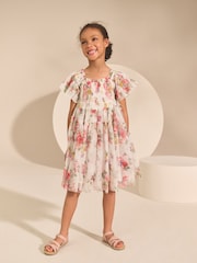 Ecru White Floral Print Ruffle Dress (3-16yrs) - Image 1 of 7