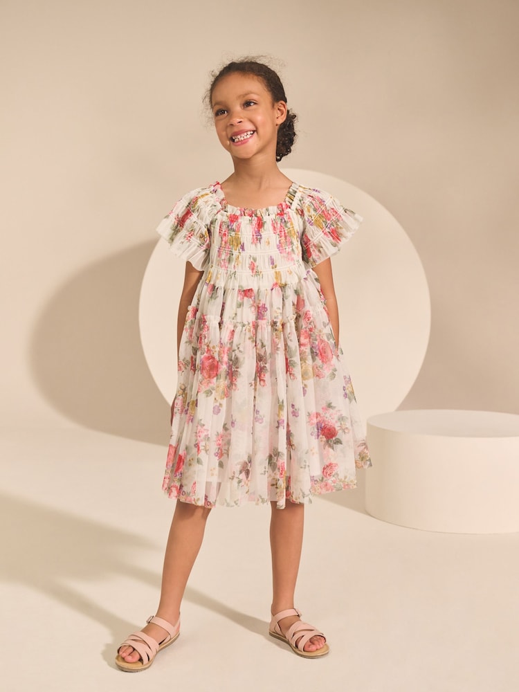 Ecru White Floral Print Ruffle Dress (3-16yrs) - Image 1 of 7