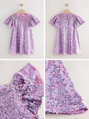 Dusky Pink Angel Sleeve Sequin Party Dress (3-16yrs) - Image 9 of 9