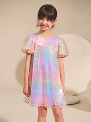 Rainbow Angel Sleeve Sequin Party Dress (3-16yrs) - Image 1 of 8