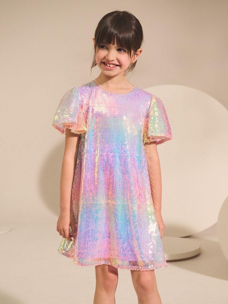 Rainbow Angel Sleeve Sequin Party Dress (3-16yrs) - Image 1 of 8