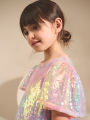 Rainbow Angel Sleeve Sequin Party Dress (3-16yrs) - Image 3 of 8