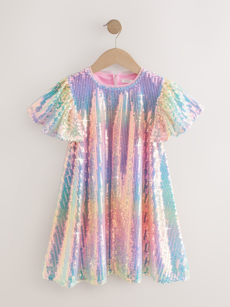 Buy Rainbow Angel Sleeve Sequin Party Dress (3-16yrs) from Next India
