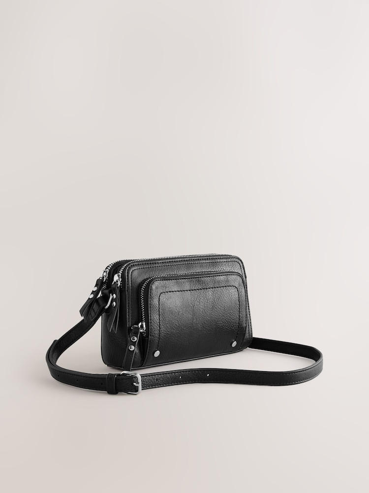 Black Double Zip Cross Body Bag - Image 1 of 7