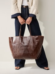 Chocolate Brown Large Leather Shopper Bag - Image 1 of 7