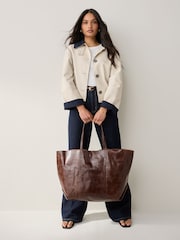 Chocolate Brown Large Leather Shopper Bag - Image 3 of 7