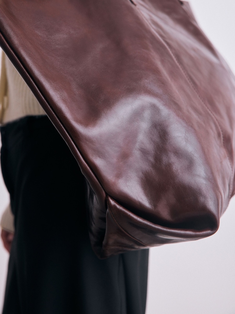 Chocolate Brown Large Leather Shopper Bag - Image 3 of 8