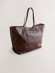 Chocolate Brown Large Leather Shopper Bag - Image 4 of 7
