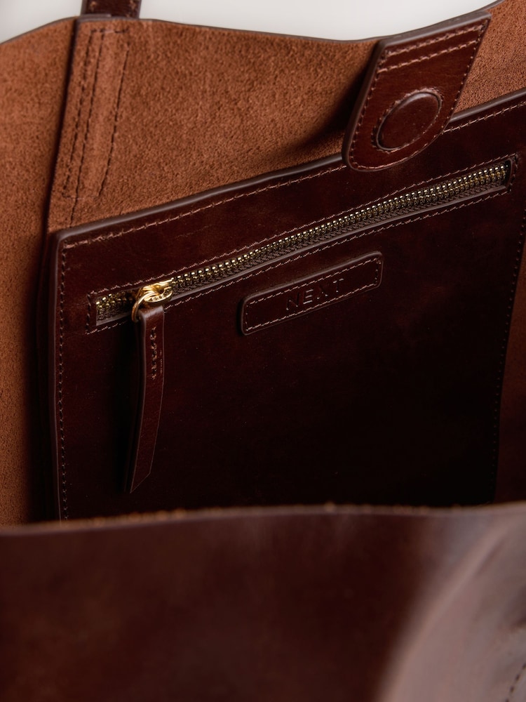 Chocolate Brown Large Leather Shopper Bag - Image 6 of 8