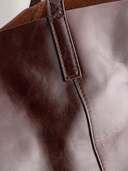 Chocolate Brown Large Leather Shopper Bag - Image 7 of 7