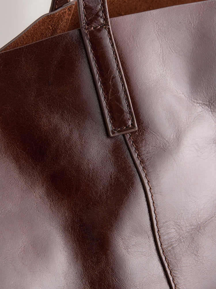 Chocolate Brown Large Leather Shopper Bag - Image 7 of 7