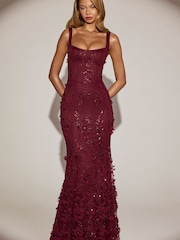 Oh Polly Vasanta Embellished Applique Soft Scoop Corset Gown - 圖片 2，共 7