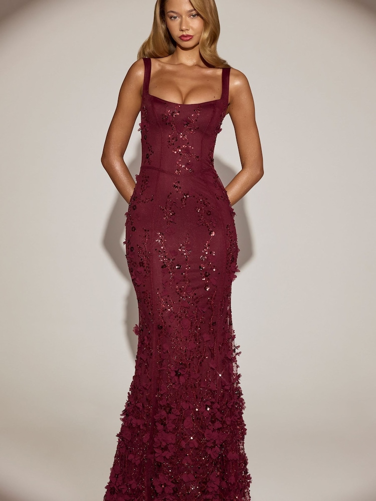 Oh Polly Vasanta Embellished Applique Soft Scoop Corset Gown - 圖片 2，共 7