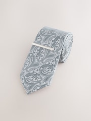 Azul - Corbata con estampado de cachemir y alfiler de corbata - Imagen 1 de 3
