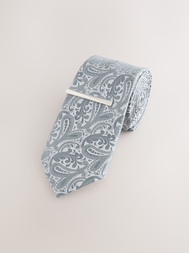Azul - Corbata con estampado de cachemir y alfiler de corbata - Imagen 1 de 3