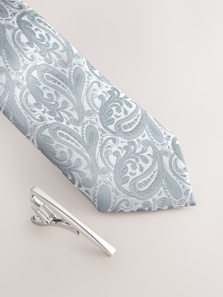 Azul - Corbata con estampado de cachemir y alfiler de corbata - Imagen 2 de 3