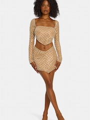 Oh Polly Embellished Asymmetric Mid-Rise Mini Skirt - 圖片 1，共 5
