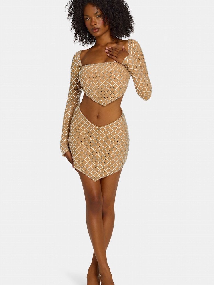 Oh Polly Embellished Asymmetric Mid-Rise Mini Skirt - 圖片 5，共 5