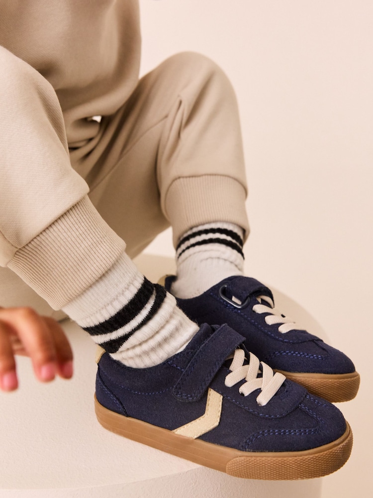 Navy Blue Standard Fit (F) Touch Fastening Elastic Lace Trainers - Image 1 of 8