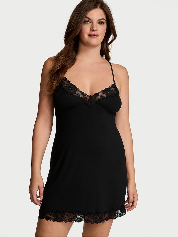 Victoria's Secret Black Modal Rib Tie Back Slip Dress - Image 1 of 3