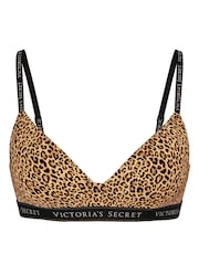 Victoria's Secret Leopard Brown Non Wired Lightly Lined Cotton Logo Bra - Image 1 of 2