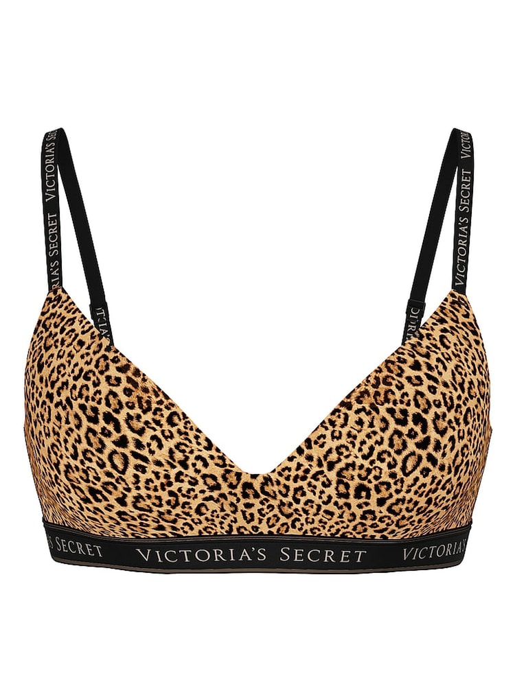 Victoria's Secret Leopard Brown Non Wired Lightly Lined Cotton Logo Bra - Image 1 of 2