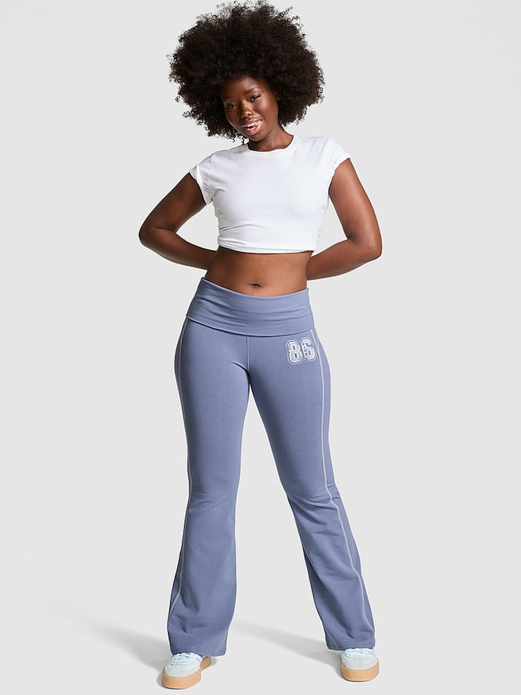 Victoria's Secret PINK Dusty Iris Blue Cotton Foldover Flare Leggings - Image 1 of 4