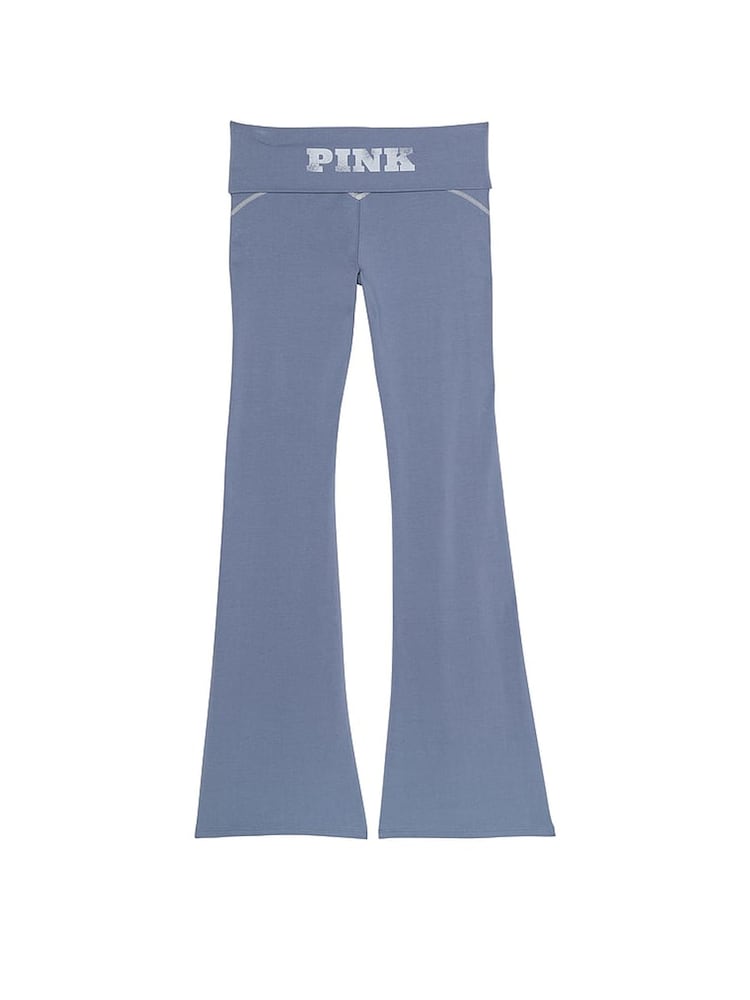 Victoria's Secret PINK Dusty Iris Blue Cotton Foldover Flare Leggings - Image 4 of 4