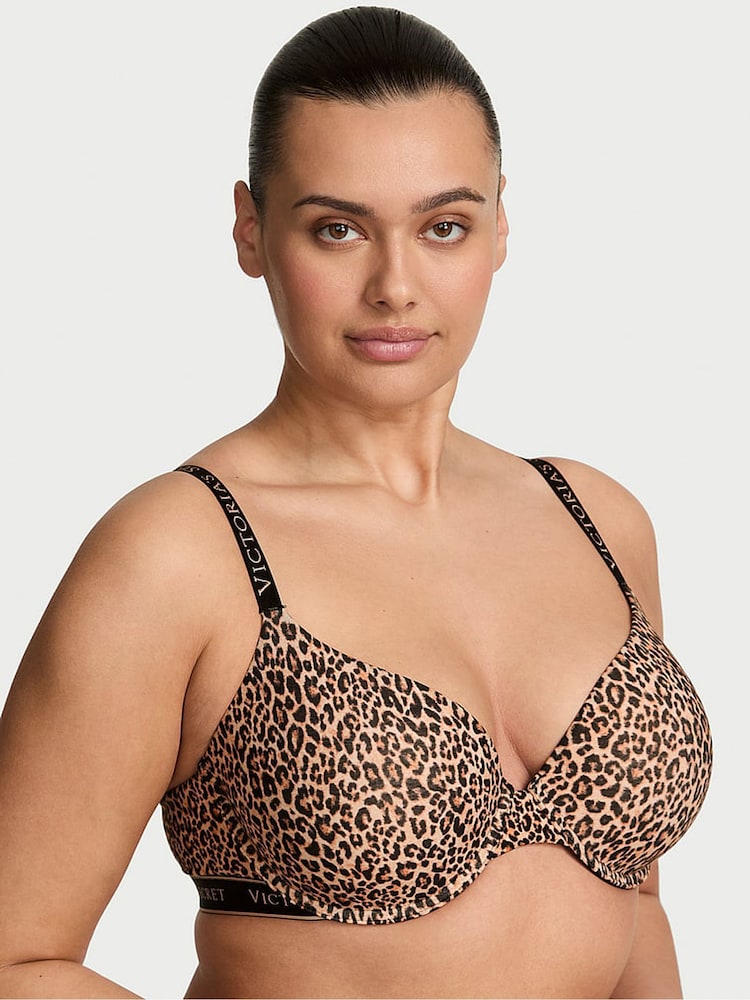 Victoria's Secret Leopard Brown Lightly Lined Demi Cotton Logo Bra - Image 1 of 3
