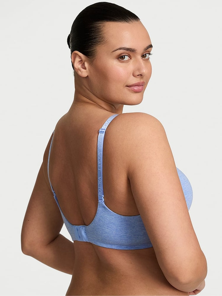 Victoria's Secret Cornflower Heather Blue Full Cup Push Up Cotton Logo Bra - Image 2 of 3 Victoria's Secret Cornflower Heather Blue Full Cup Push Up Cotton Logo Bra - Image 2 of 3