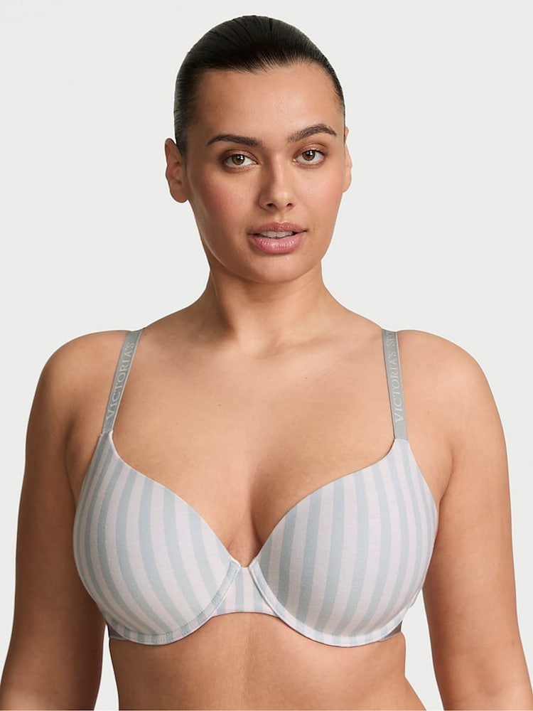 Victoria's Secret Grey Fog Stripe Lightly Lined Demi Cotton Logo Bra - Image 1 of 2