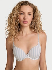 Victoria's Secret Grey Fog Stripe Full Cup Push Up Cotton Logo Bra - Image 1 of 2