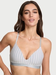 Victoria's Secret Grey Fog Stripe Non Wired Lightly Lined Cotton Logo Bra - Image 1 of 3
