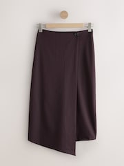 Burgundy Red Textured Stripe A-Symmetric Midi Skirt - Image 1 of 3